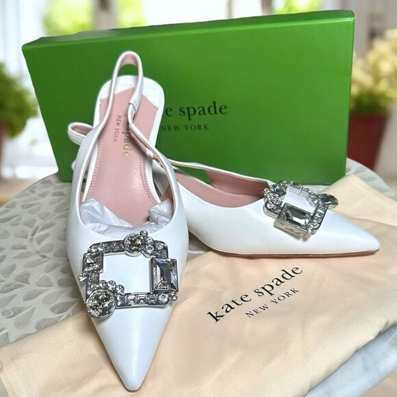 Kate Spade Renata Leather Embellished Slingback Pumps Wedding Shoes
